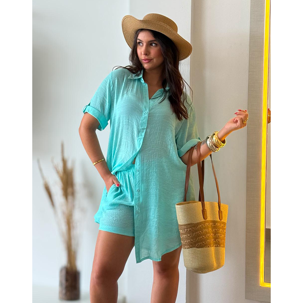 Conjunto Chemise Crepe Verde Água