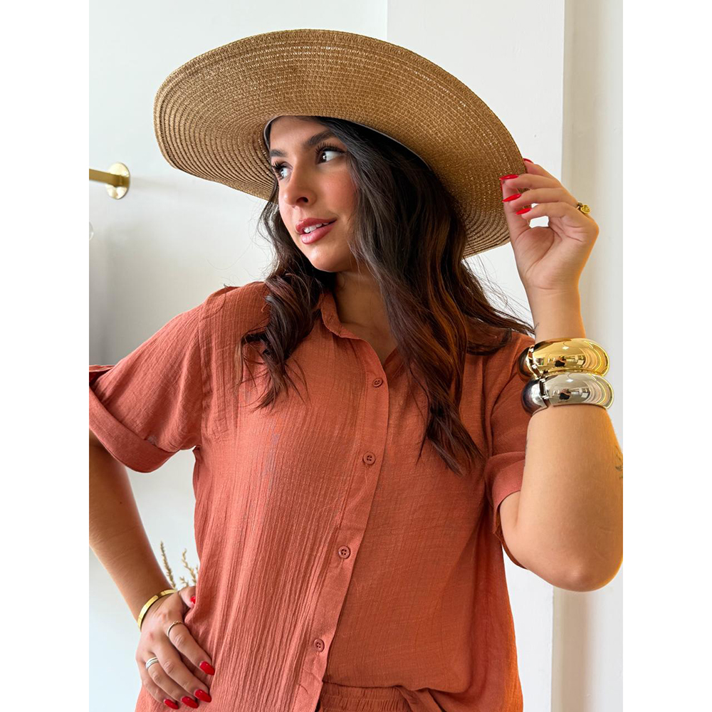 Conjunto Chemise Crepe Marrom