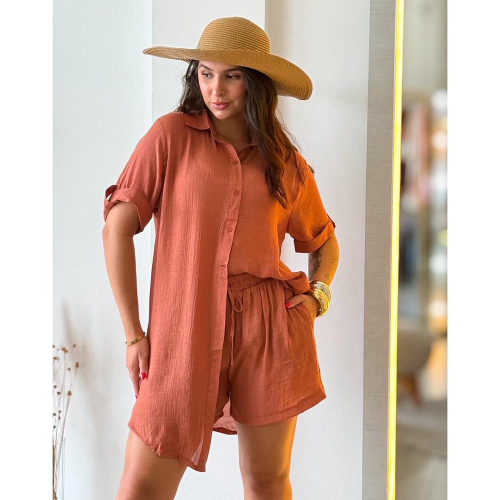 Conjunto Chemise Crepe Marrom