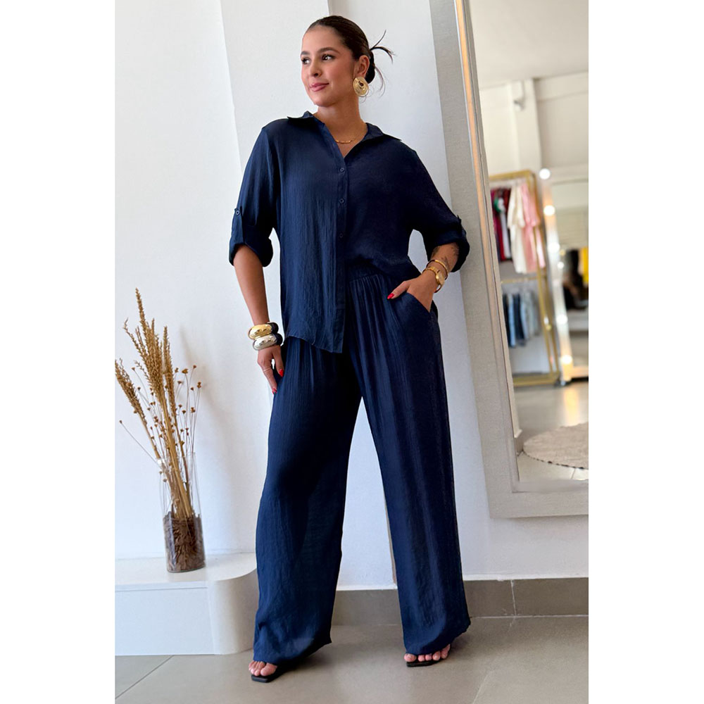 Conjunto Camisa Crepe Azul Marinho