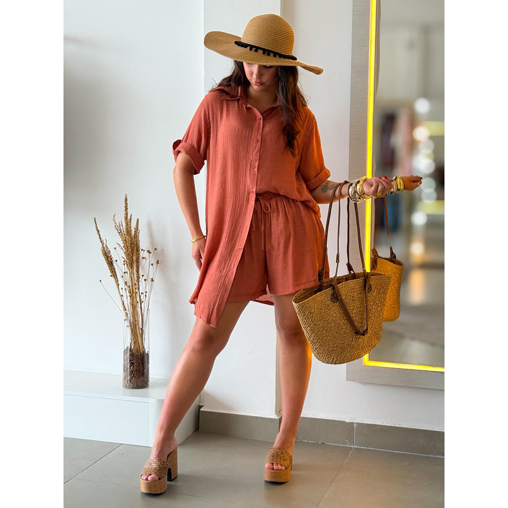 Conjunto Chemise Crepe Marrom