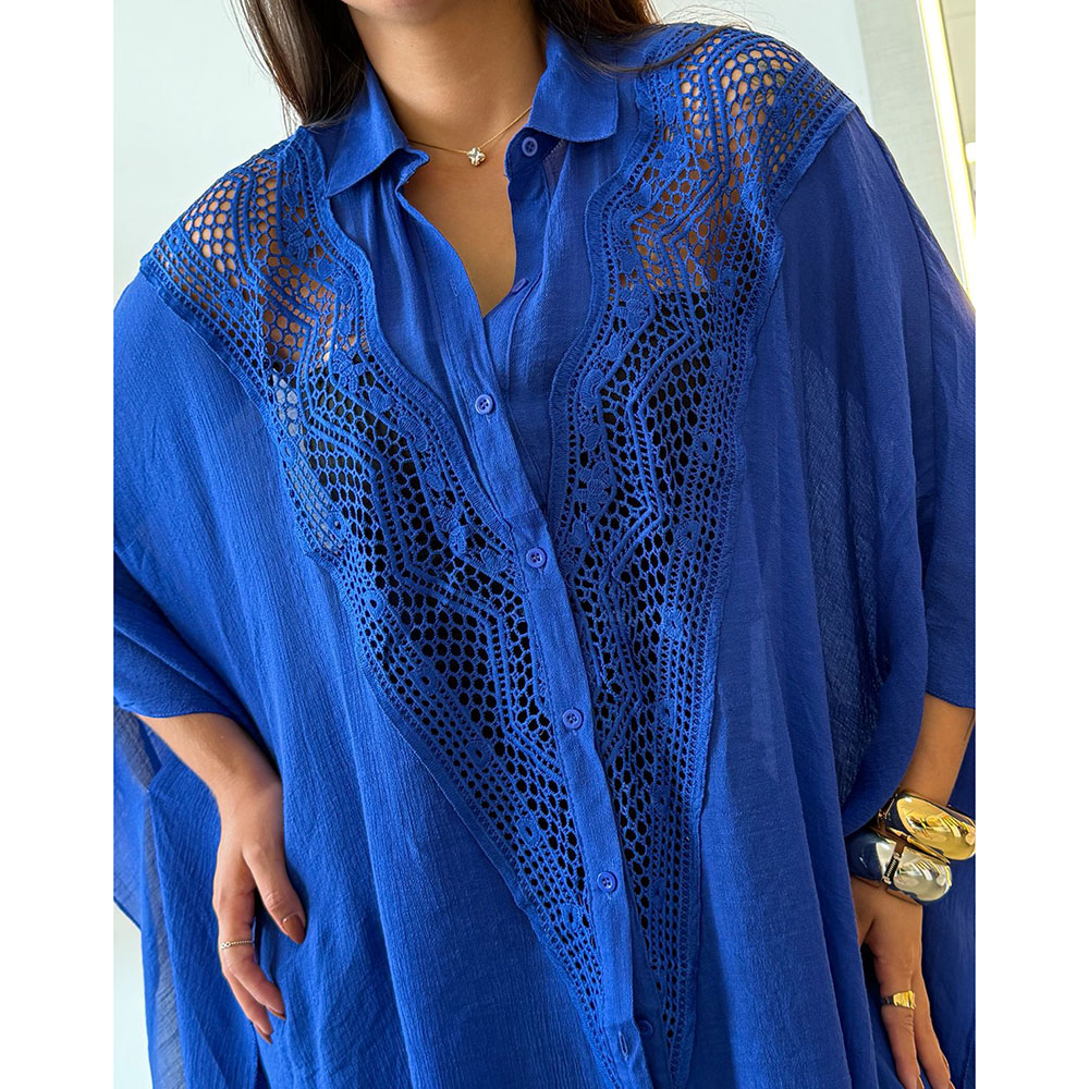 Kimono Crepe Renda Azul Royal
