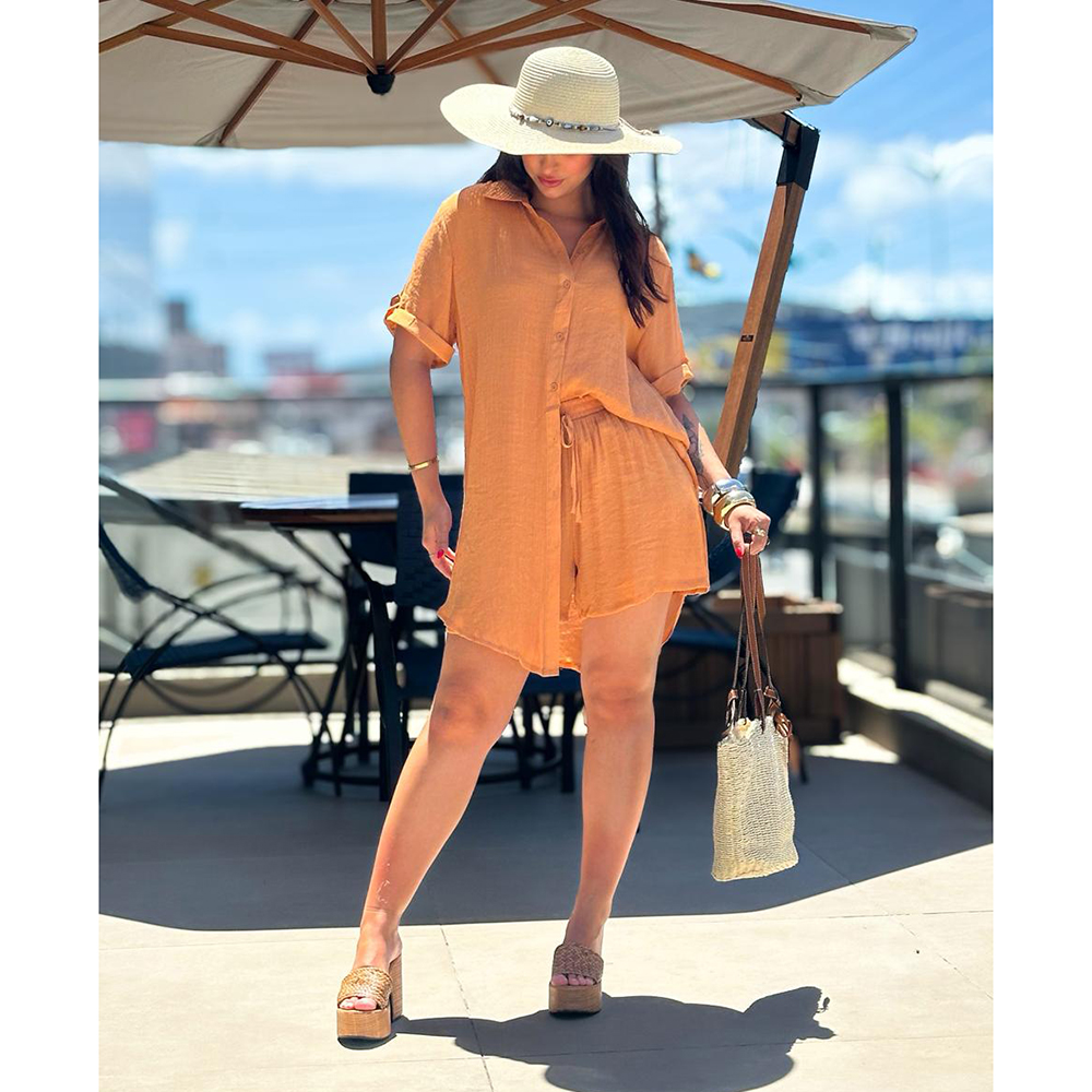 Conjunto Chemise Crepe Caramelo