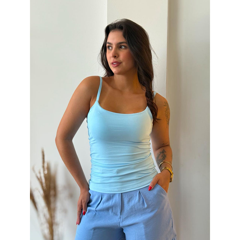 Regata Com Bojo e Alça Regulável Azul Claro
