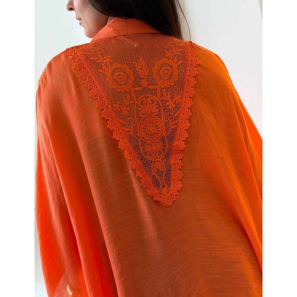 Kimono Crepe Renda Laranja