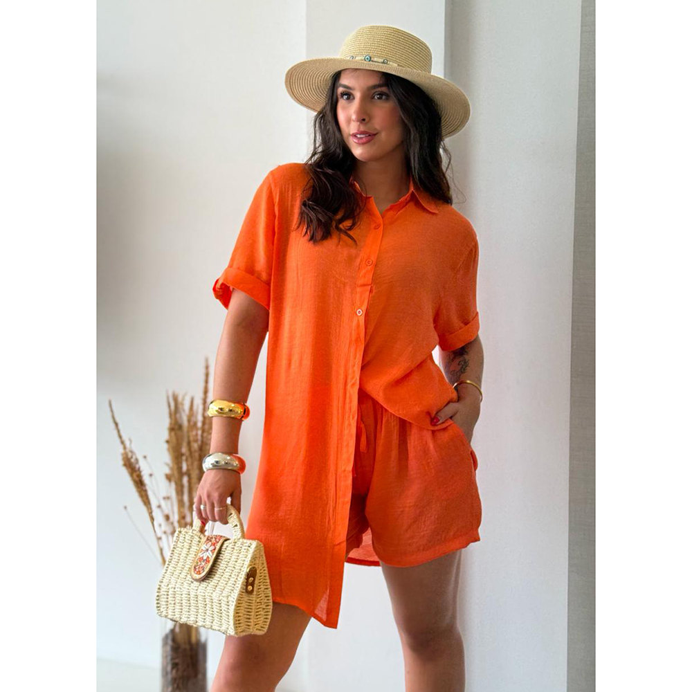 Conjunto Chemise Crepe Laranja
