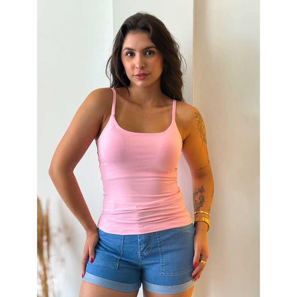Regata Com Bojo e Alça Regulável Rosa Claro