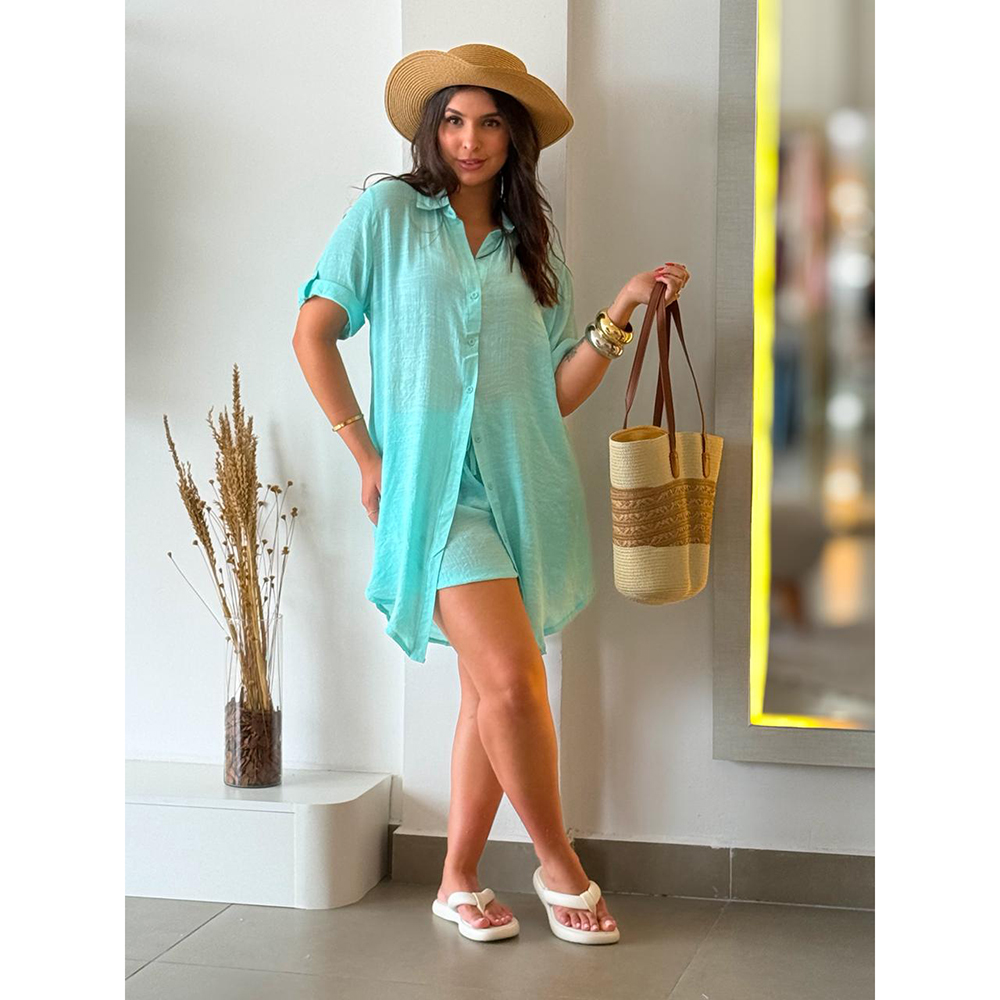 Conjunto Chemise Crepe Verde Água