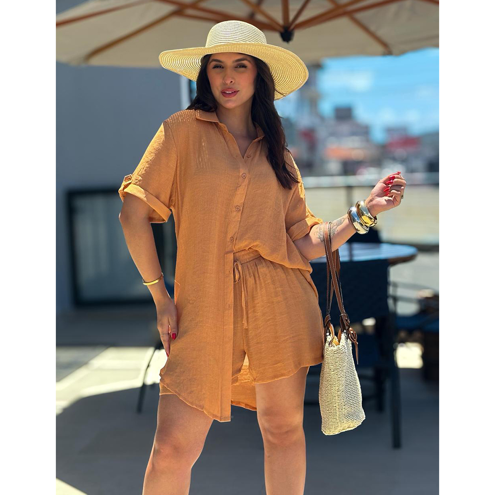 Conjunto Chemise Crepe Caramelo