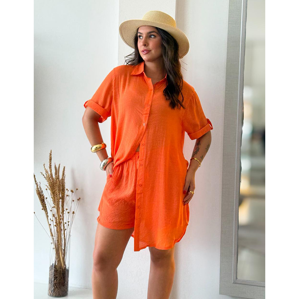Conjunto Chemise Crepe Laranja