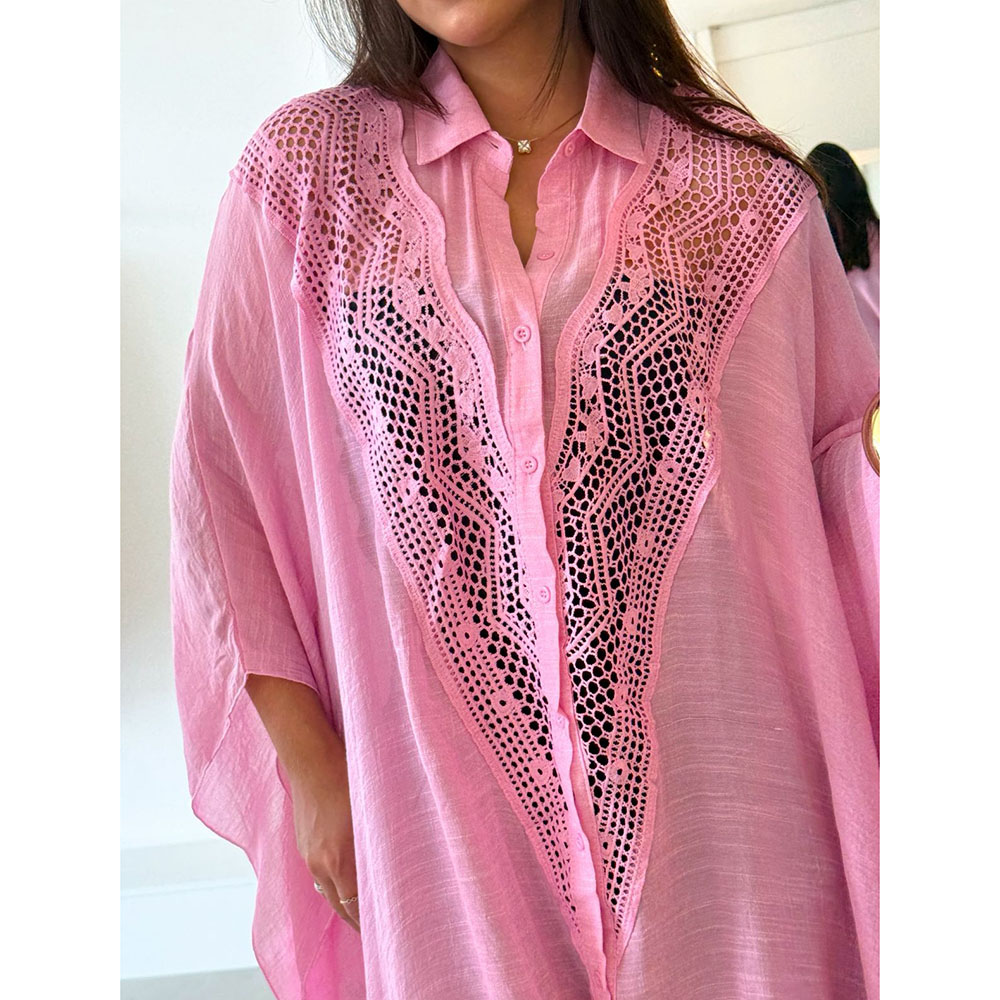 Kimono Crepe Renda Rosa