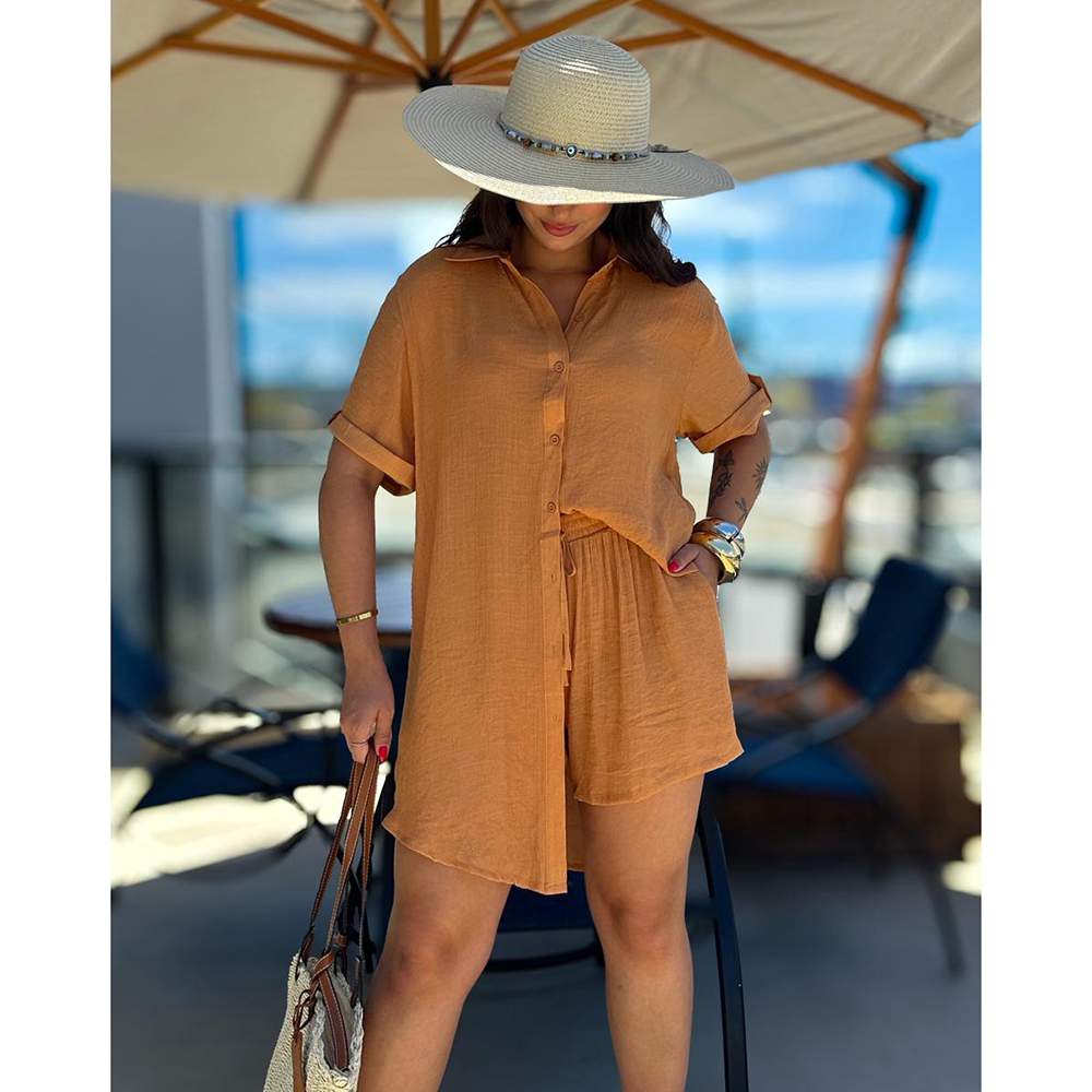 Conjunto Chemise Crepe Caramelo