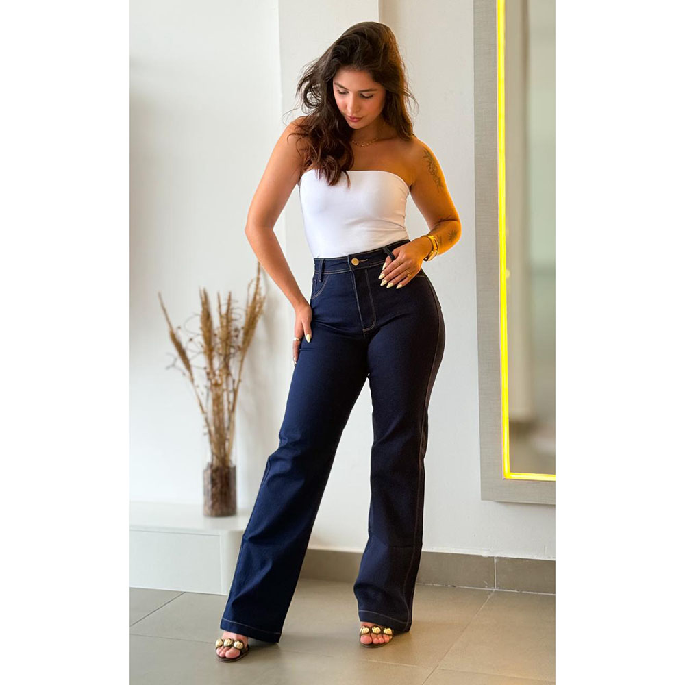 Calça Jeans Pantalona Escura