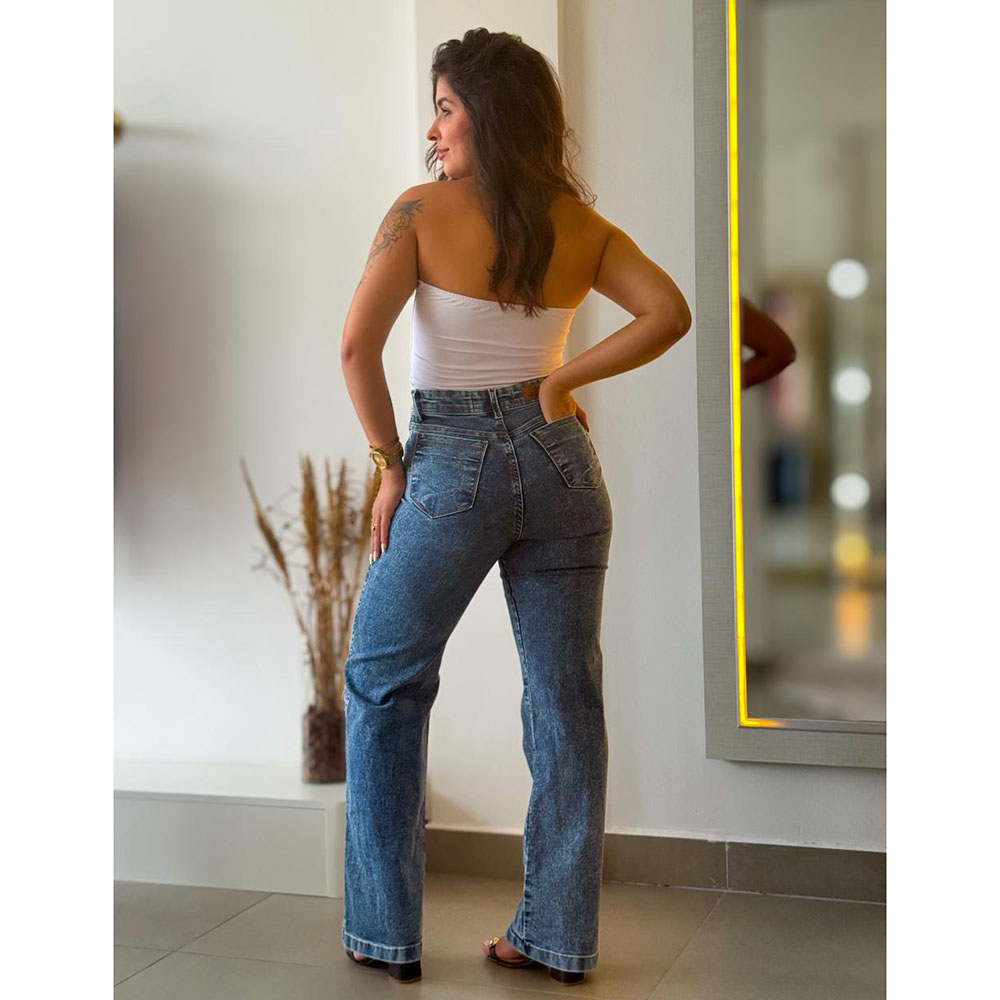 Calça Jeans Pantalona Marmorizada