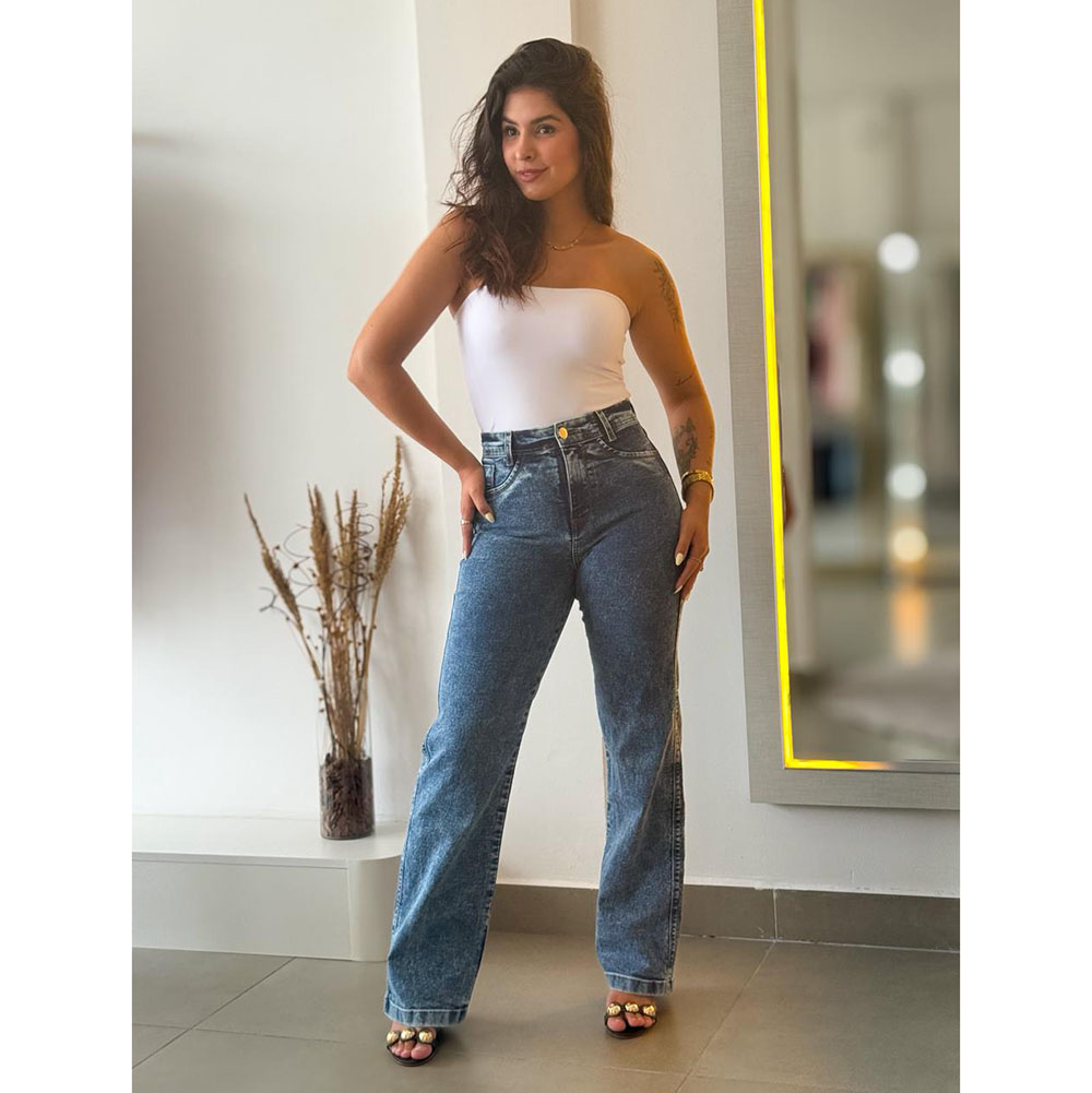 Calça Jeans Pantalona Marmorizada