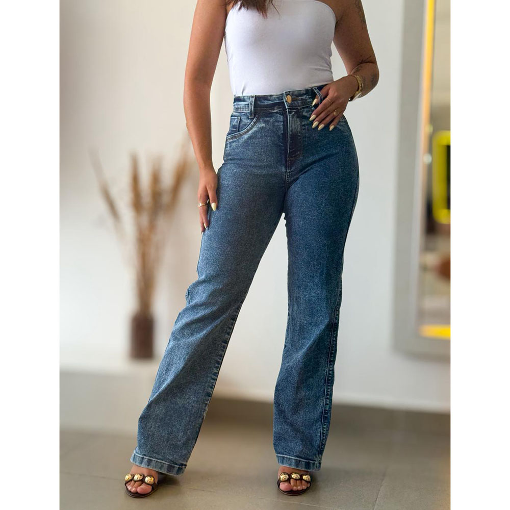 Calça Jeans Pantalona Marmorizada
