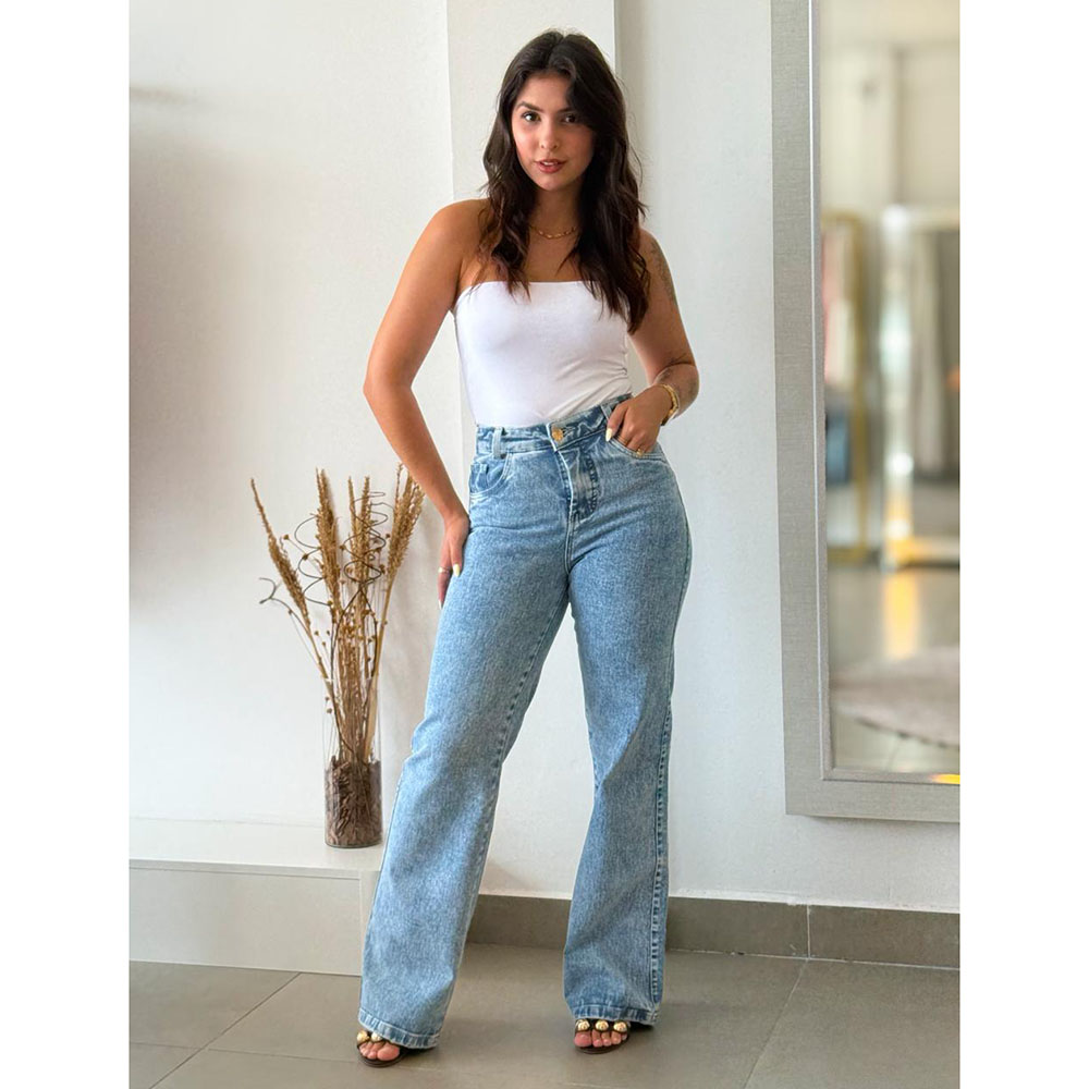 Calça Jeans Pantalona Clara