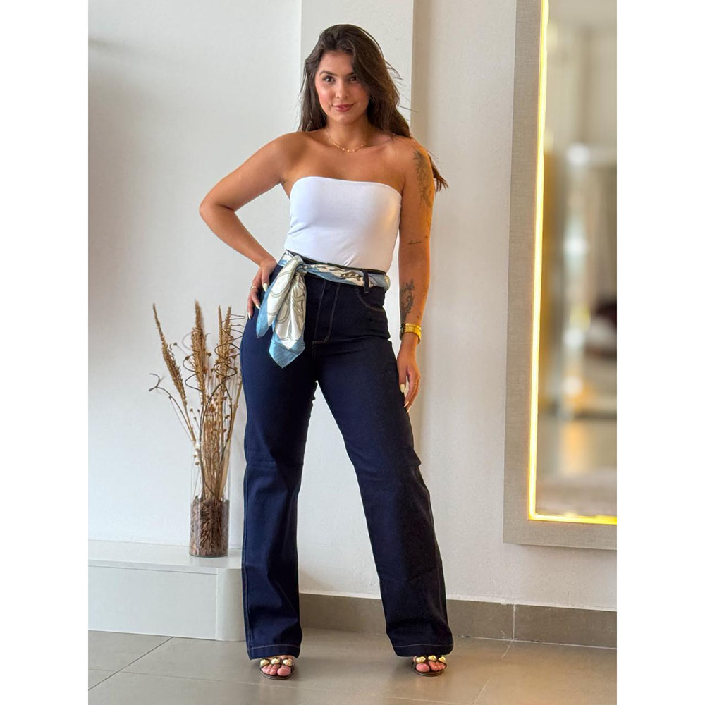 Calça Jeans Pantalona Escura