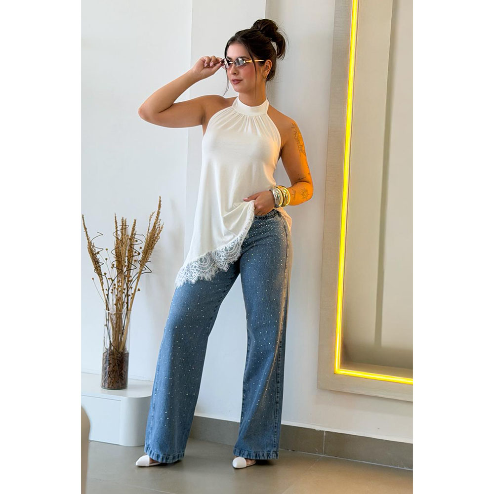 Calça Jeans Com Strass