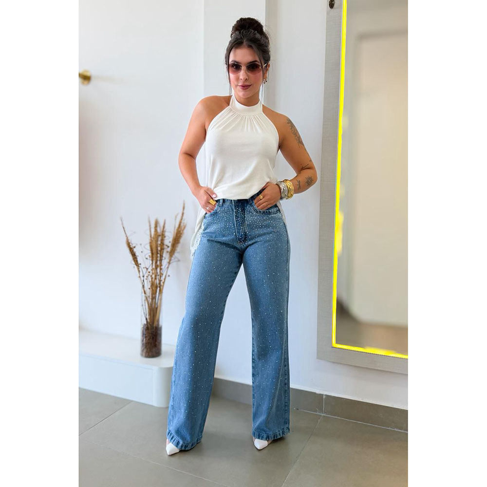 Calça Jeans Com Strass