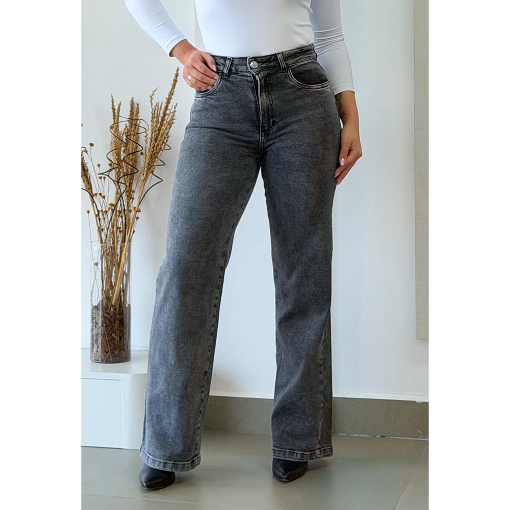 Calça Jeans Wide Leg Chumbo