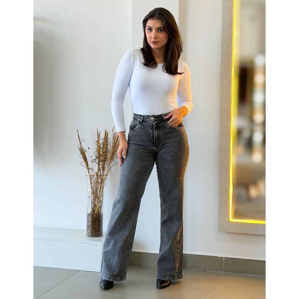 Calça Jeans Wide Leg Chumbo