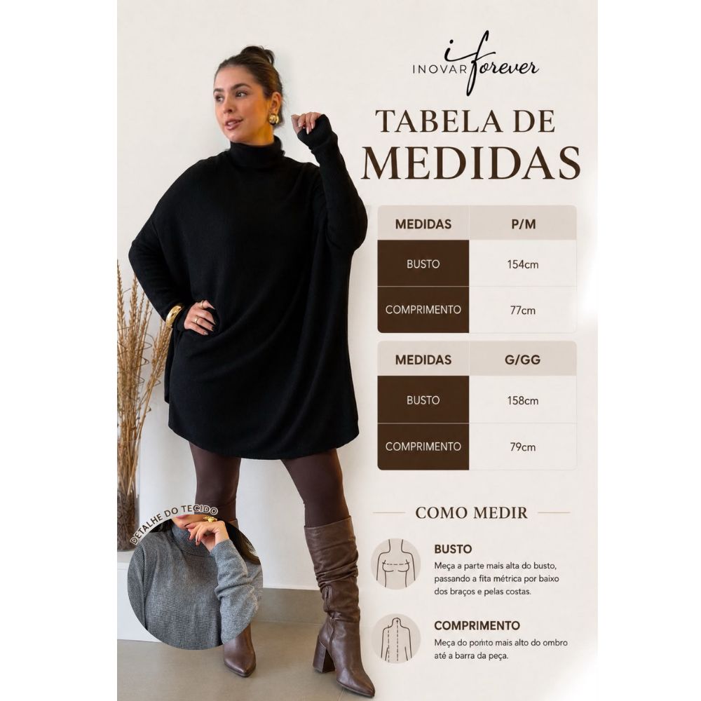 Poncho Modal Amplo Preto
