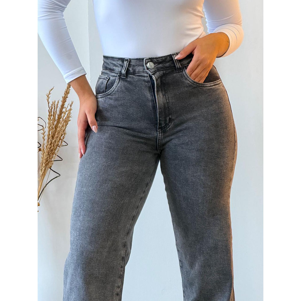 Calça Jeans Wide Leg Chumbo