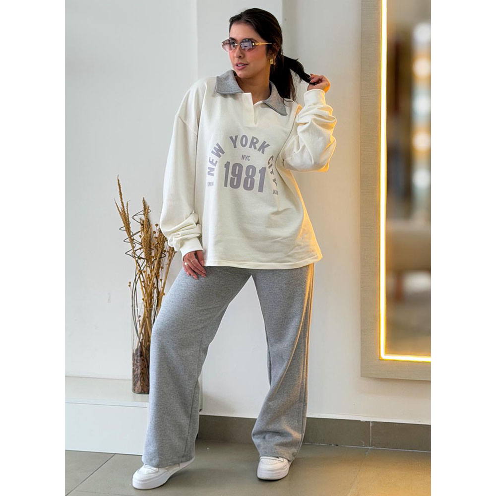 Conjunto Moletom Com Gola New York Cinza