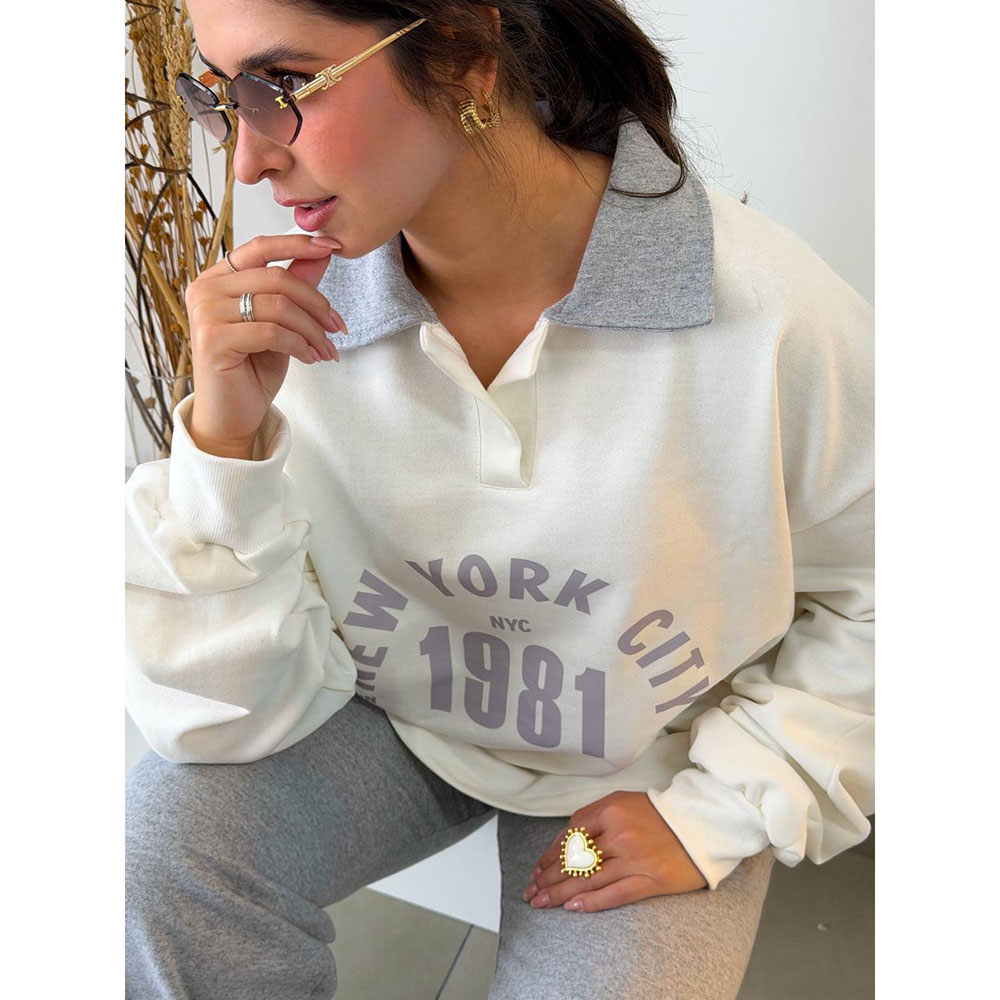 Conjunto Moletom Com Gola New York Cinza