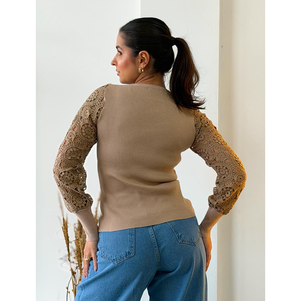 Blusa Modal Renda Nude