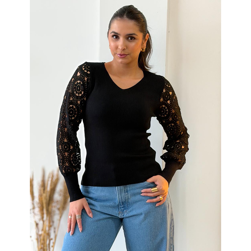 Blusa Modal Renda Preto