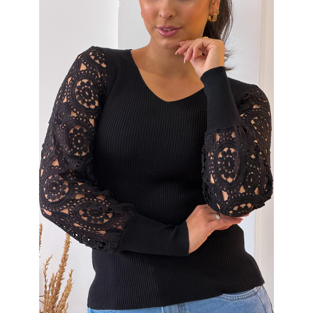 Blusa Modal Renda Preto