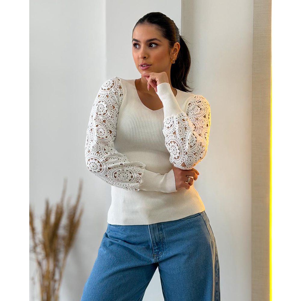Blusa Modal Renda Branco