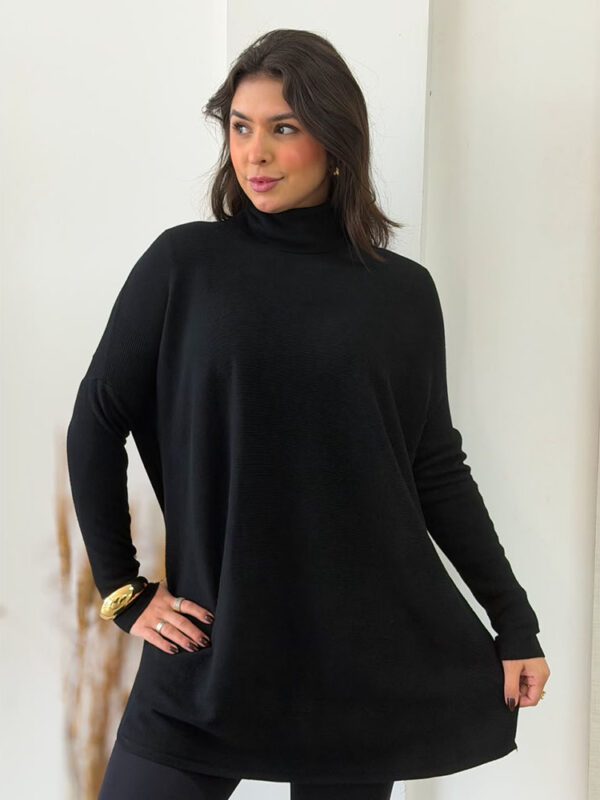 Poncho Modal Canelado Preto