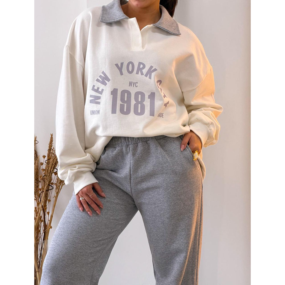 Conjunto Moletom Com Gola New York Cinza