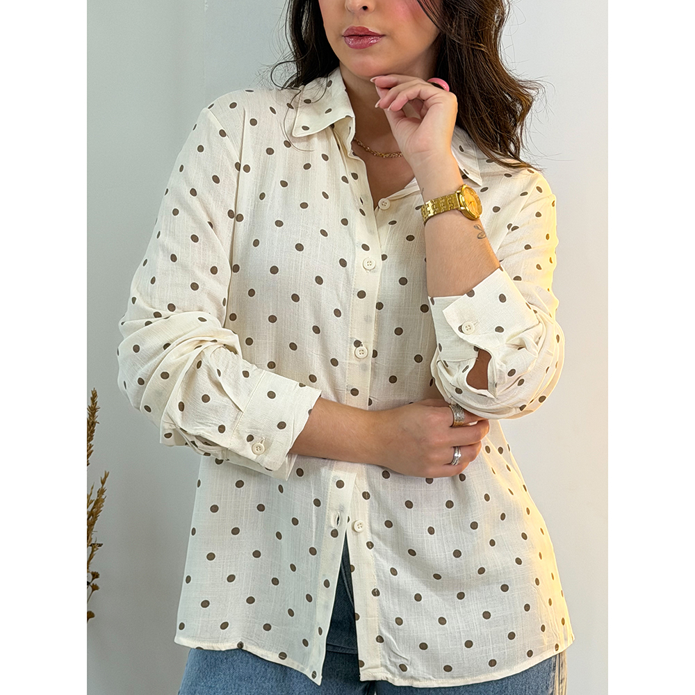 Camisa Bege Com Poá Marrom