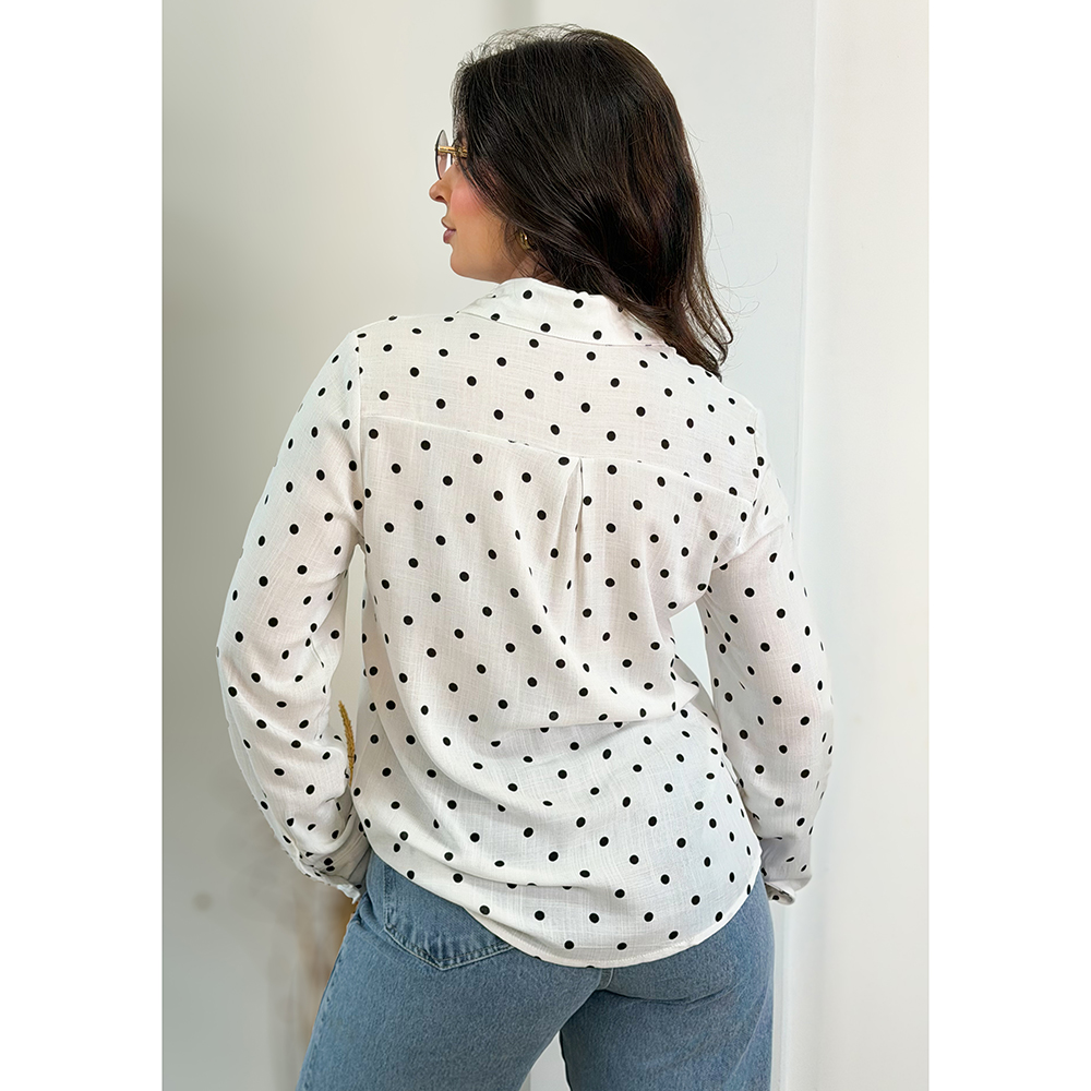 Camisa Branca Com Poá Preto