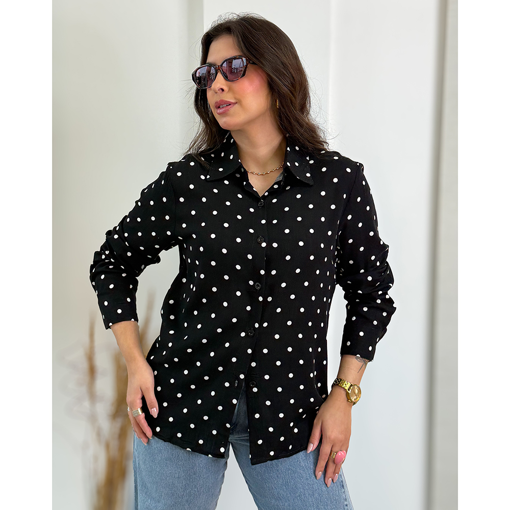 Camisa Preta Com Poá Branco