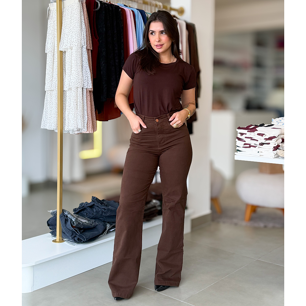 Calça Jeans Wide Leg Marrom