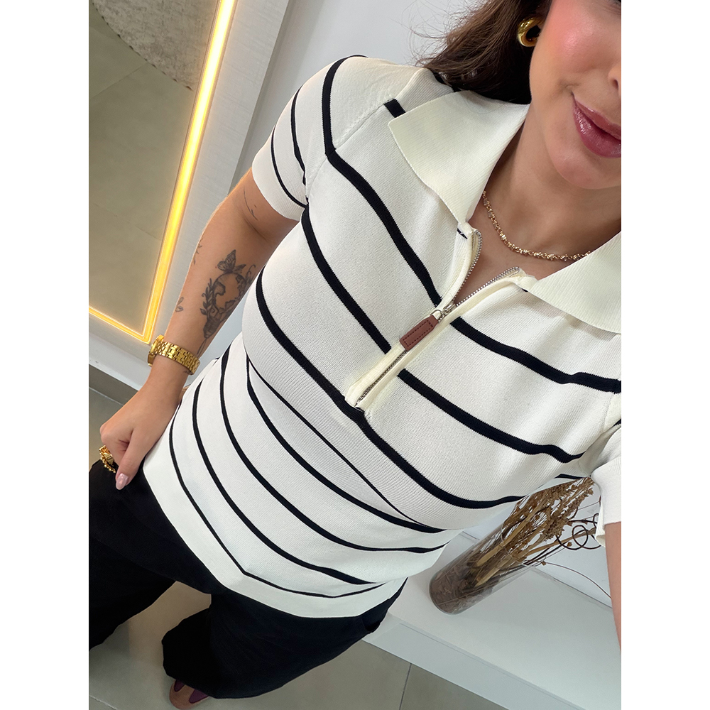 Blusa Polo Listrada Off