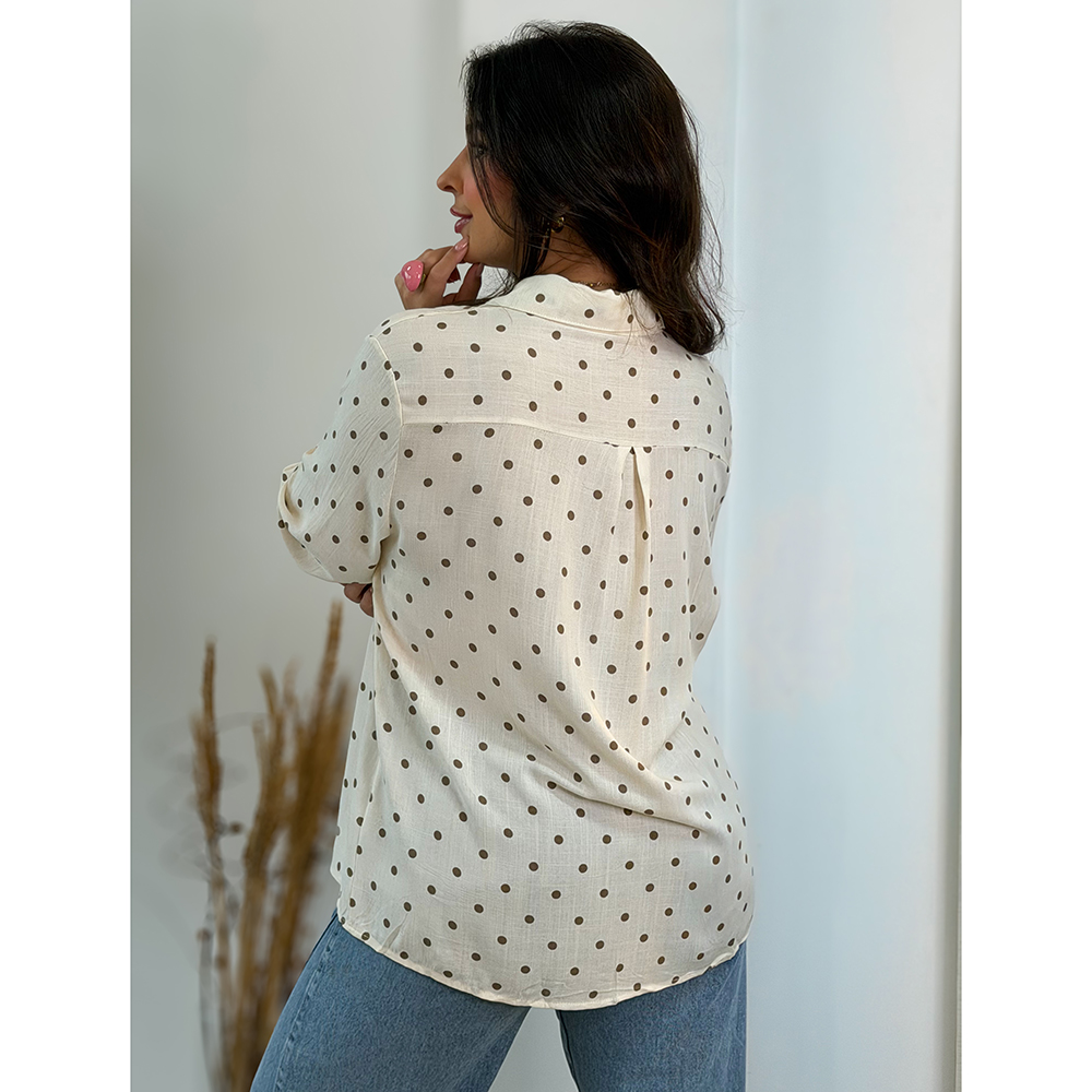 Camisa Bege Com Poá Marrom