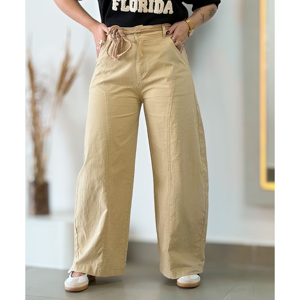 Calça Balloon Linho Importado Nude