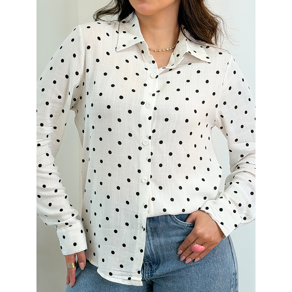 Camisa Branca Com Poá Preto