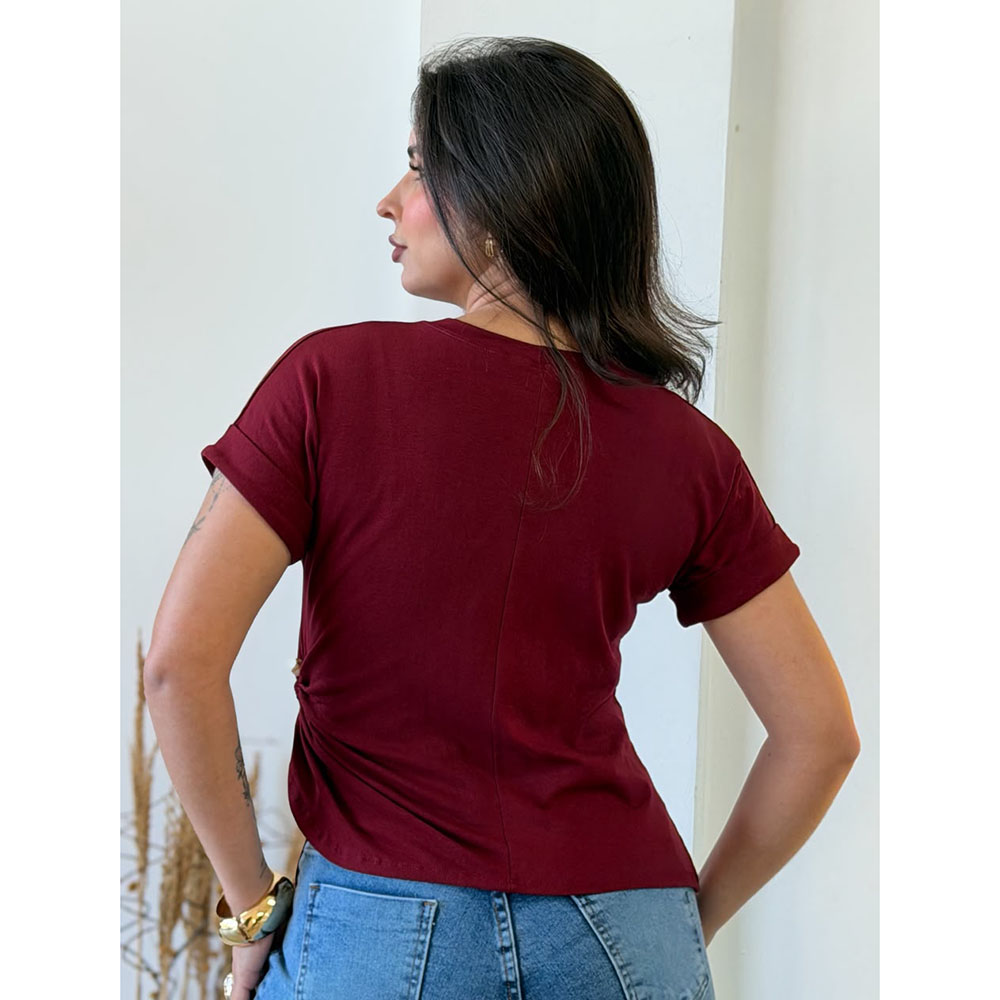 Blusa com Drapeado Lateral Marsala
