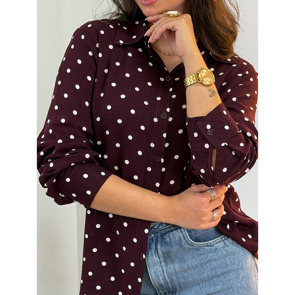 Camisa Vinho Com Poá Branco
