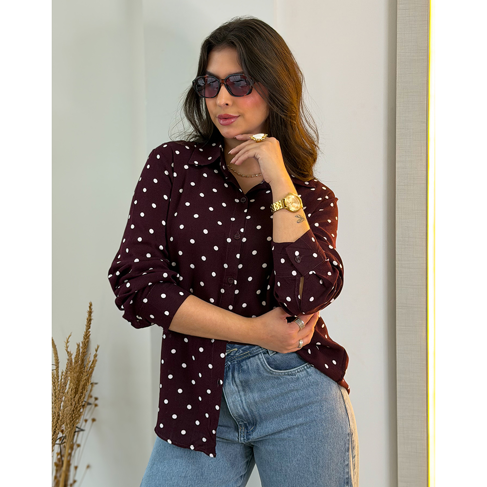 Camisa Vinho Com Poá Branco