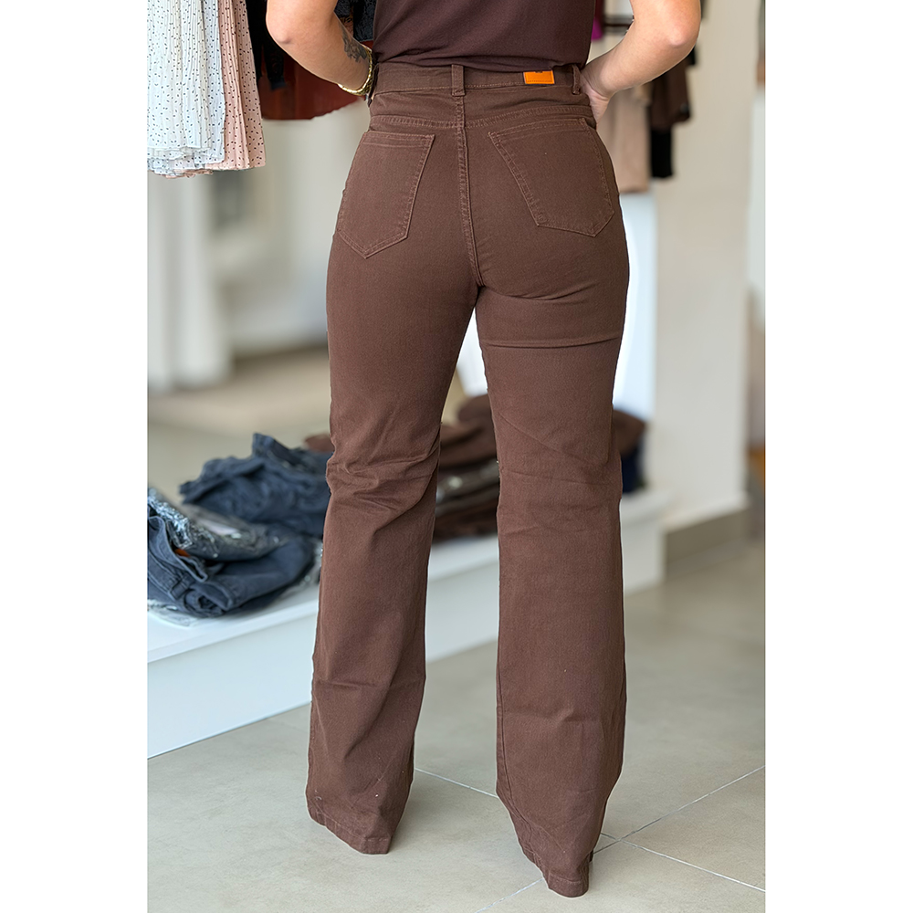 Calça Jeans Wide Leg Marrom