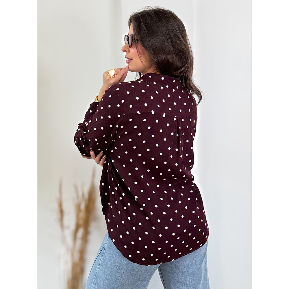 Camisa Vinho Com Poá Branco