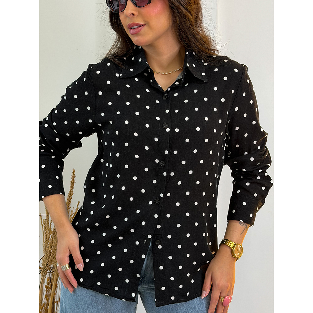 Camisa Preta Com Poá Branco